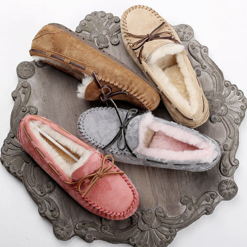 Top brand 100% Natural Fur Genuine Leather Women Flat Shoes New Fashion Women Moccasins Casual Loafers Plus Size Winter shoes
