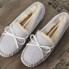 Load image into Gallery viewer, Top brand 100% Natural Fur Genuine Leather Women Flat Shoes New Fashion Women Moccasins Casual Loafers Plus Size Winter shoes