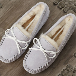 Top brand 100% Natural Fur Genuine Leather Women Flat Shoes New Fashion Women Moccasins Casual Loafers Plus Size Winter shoes