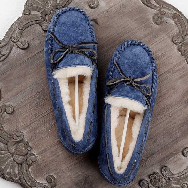Top brand 100% Natural Fur Genuine Leather Women Flat Shoes New Fashion Women Moccasins Casual Loafers Plus Size Winter shoes