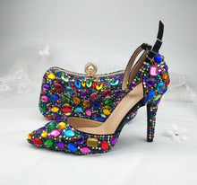 Load image into Gallery viewer, Women wedding shoes with matching bags Multicolored Crystal High heels platform shoes Ladies Paty Dress shoes women Pumps