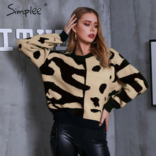 Load image into Gallery viewer, Simplee Khaki patchwork knitted sweater Women autumn long sleeve pull jumper sweater Female fashion winter outwear pull 2019