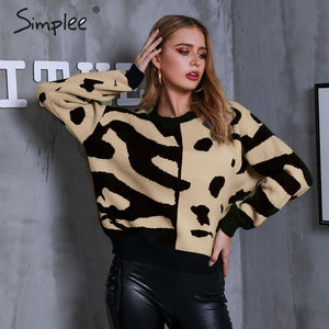 Simplee Khaki patchwork knitted sweater Women autumn long sleeve pull jumper sweater Female fashion winter outwear pull 2019