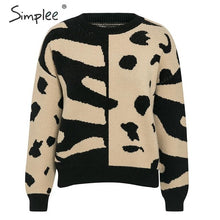 Load image into Gallery viewer, Simplee Khaki patchwork knitted sweater Women autumn long sleeve pull jumper sweater Female fashion winter outwear pull 2019