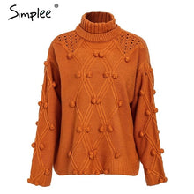 Load image into Gallery viewer, Simplee Turtleneck sweater women pullover Hollow out knitted sweaters 2019 Autumn winter fashion long sleeve casual jumpers