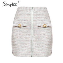 Load image into Gallery viewer, Simplee Two-piece faux fur women tweed sets Autumn winter female skirt sets Patchwork zipper buttons office ladies coat suits