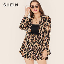 Load image into Gallery viewer, SHEIN Plus Size Leopard Print Notch Collar Blazer and Belted Shorts 2 Piece Set Women Autumn Casual Glamorous Two Piece Set