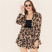 Load image into Gallery viewer, SHEIN Plus Size Leopard Print Notch Collar Blazer and Belted Shorts 2 Piece Set Women Autumn Casual Glamorous Two Piece Set