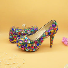 Load image into Gallery viewer, Women wedding shoes with matching bags Multicolored Crystal High heels platform shoes Ladies Paty Dress shoes women Pumps