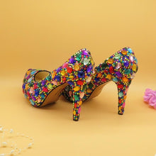 Load image into Gallery viewer, Women wedding shoes with matching bags Multicolored Crystal High heels platform shoes Ladies Paty Dress shoes women Pumps