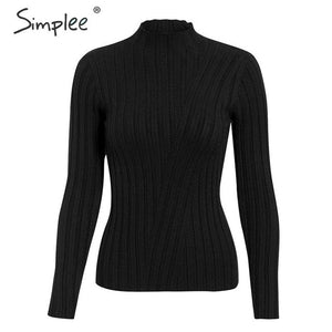 Simplee Multicolor knitted women pullover sweater Long sleeve top turtleneck female sweater Chic ladies casual bestmatch jumper