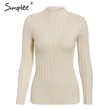 Load image into Gallery viewer, Simplee Multicolor knitted women pullover sweater Long sleeve top turtleneck female sweater Chic ladies casual bestmatch jumper