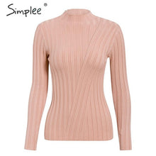 Load image into Gallery viewer, Simplee Multicolor knitted women pullover sweater Long sleeve top turtleneck female sweater Chic ladies casual bestmatch jumper