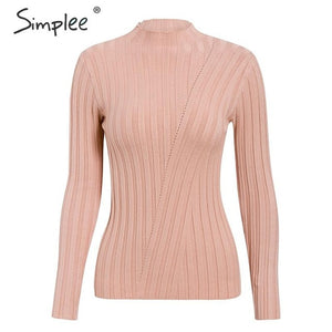 Simplee Multicolor knitted women pullover sweater Long sleeve top turtleneck female sweater Chic ladies casual bestmatch jumper