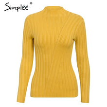 Load image into Gallery viewer, Simplee Multicolor knitted women pullover sweater Long sleeve top turtleneck female sweater Chic ladies casual bestmatch jumper