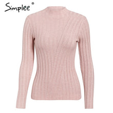 Load image into Gallery viewer, Simplee Multicolor knitted women pullover sweater Long sleeve top turtleneck female sweater Chic ladies casual bestmatch jumper