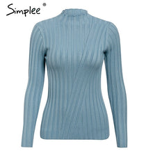 Load image into Gallery viewer, Simplee Multicolor knitted women pullover sweater Long sleeve top turtleneck female sweater Chic ladies casual bestmatch jumper