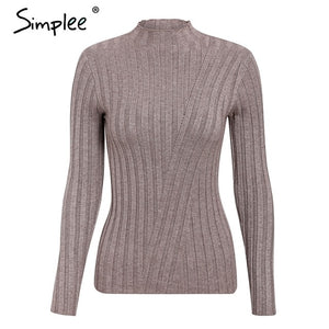 Simplee Multicolor knitted women pullover sweater Long sleeve top turtleneck female sweater Chic ladies casual bestmatch jumper