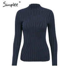 Load image into Gallery viewer, Simplee Multicolor knitted women pullover sweater Long sleeve top turtleneck female sweater Chic ladies casual bestmatch jumper