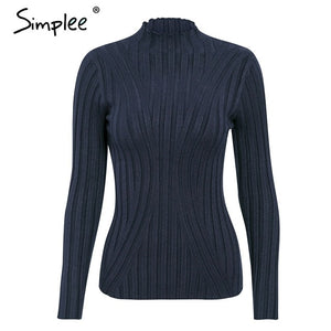 Simplee Multicolor knitted women pullover sweater Long sleeve top turtleneck female sweater Chic ladies casual bestmatch jumper