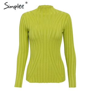 Simplee Multicolor knitted women pullover sweater Long sleeve top turtleneck female sweater Chic ladies casual bestmatch jumper