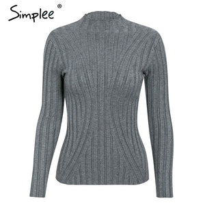 Simplee Multicolor knitted women pullover sweater Long sleeve top turtleneck female sweater Chic ladies casual bestmatch jumper