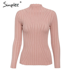 Simplee Multicolor knitted women pullover sweater Long sleeve top turtleneck female sweater Chic ladies casual bestmatch jumper