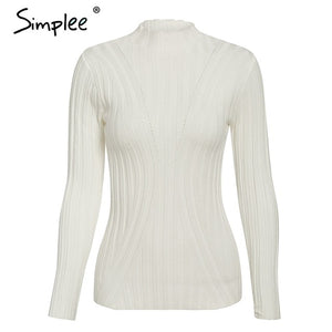 Simplee Multicolor knitted women pullover sweater Long sleeve top turtleneck female sweater Chic ladies casual bestmatch jumper