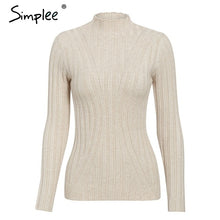 Load image into Gallery viewer, Simplee Multicolor knitted women pullover sweater Long sleeve top turtleneck female sweater Chic ladies casual bestmatch jumper