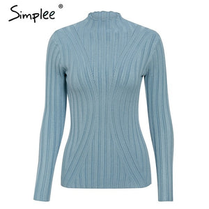 Simplee Multicolor knitted women pullover sweater Long sleeve top turtleneck female sweater Chic ladies casual bestmatch jumper