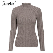 Load image into Gallery viewer, Simplee Multicolor knitted women pullover sweater Long sleeve top turtleneck female sweater Chic ladies casual bestmatch jumper