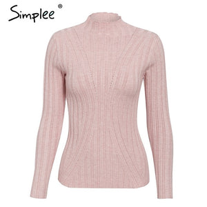 Simplee Multicolor knitted women pullover sweater Long sleeve top turtleneck female sweater Chic ladies casual bestmatch jumper