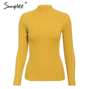 Simplee Multicolor knitted women pullover sweater Long sleeve top turtleneck female sweater Chic ladies casual bestmatch jumper