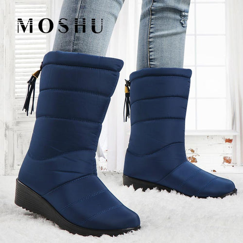 Waterproof Winter Boots Women Ankle Boots Female Tassel Snow Boots Shoes Down Elastic band Wedges Ladies Warm Botas Mujer 2019