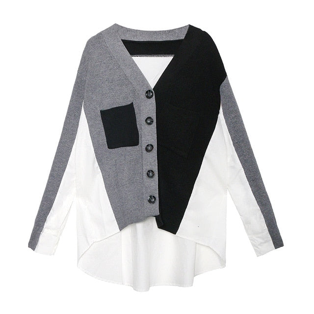 [EAM] Big Size Split Knitting Cardigan Sweater Loose Fit V-Neck Long Sleeve Women New Fashion Tide Autumn Winter 2019 1H760