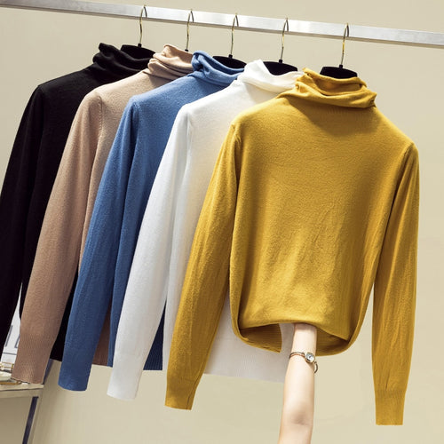 Turtleneck Sweater Women 2019 Autumn Winter Pure Knitted Soft Tunic Top Casual Long Sleeve Solid Cashmere Pullover Sueter Mujer