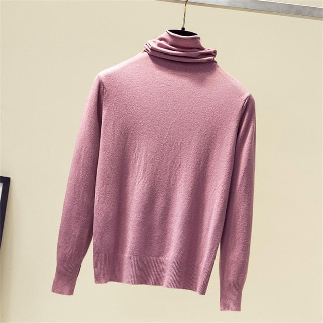 Turtleneck Sweater Women 2019 Autumn Winter Pure Knitted Soft Tunic Top Casual Long Sleeve Solid Cashmere Pullover Sueter Mujer