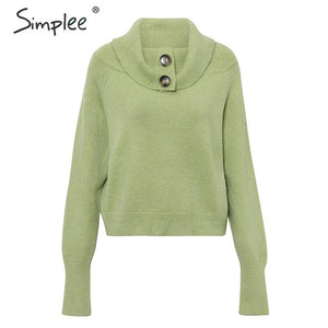 Simplee Button turtleneck women pullover sweater Autumn winter female knitted sweater Casual long sleeve ladies jumper sweater