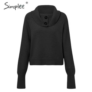 Simplee Button turtleneck women pullover sweater Autumn winter female knitted sweater Casual long sleeve ladies jumper sweater