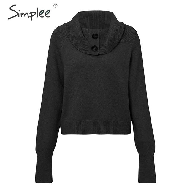 Simplee Button turtleneck women pullover sweater Autumn winter female knitted sweater Casual long sleeve ladies jumper sweater