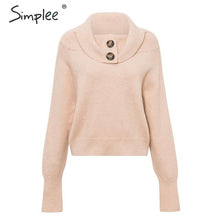 Load image into Gallery viewer, Simplee Button turtleneck women pullover sweater Autumn winter female knitted sweater Casual long sleeve ladies jumper sweater