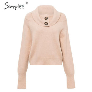 Simplee Button turtleneck women pullover sweater Autumn winter female knitted sweater Casual long sleeve ladies jumper sweater