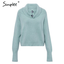 Load image into Gallery viewer, Simplee Button turtleneck women pullover sweater Autumn winter female knitted sweater Casual long sleeve ladies jumper sweater