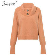 Load image into Gallery viewer, Simplee Button turtleneck women pullover sweater Autumn winter female knitted sweater Casual long sleeve ladies jumper sweater