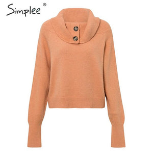 Simplee Button turtleneck women pullover sweater Autumn winter female knitted sweater Casual long sleeve ladies jumper sweater