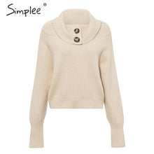 Load image into Gallery viewer, Simplee Button turtleneck women pullover sweater Autumn winter female knitted sweater Casual long sleeve ladies jumper sweater