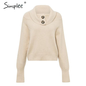 Simplee Button turtleneck women pullover sweater Autumn winter female knitted sweater Casual long sleeve ladies jumper sweater