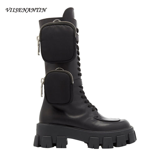 VIISENANTIN 2019 Latest Style New Arrival Pocket Motorcycle Boots Handsome Lace Up Thick-soled Black Military Shoes Half Boots