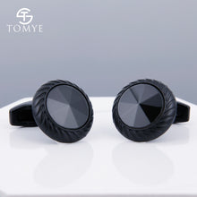 Load image into Gallery viewer, TOMYE Matte Black round custom mens unique novelty cufflinks for shirt XK19S095