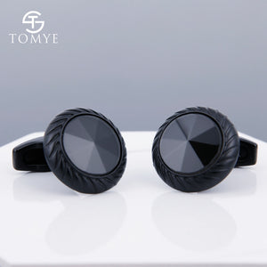 TOMYE Matte Black round custom mens unique novelty cufflinks for shirt XK19S095